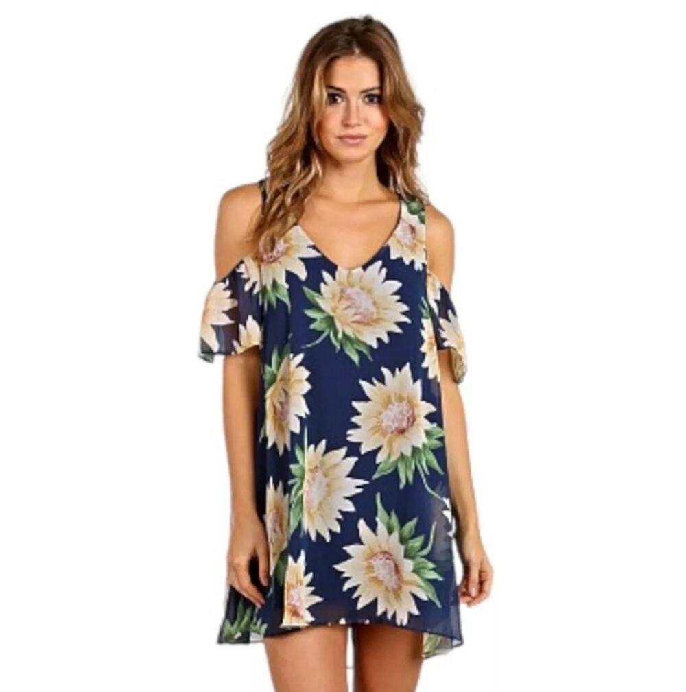 Show me your MuMu Women’s Size S Sunflower Cold Shoulder Mini Dress